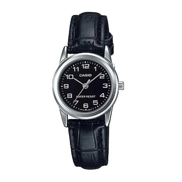 Casio Ladies Analogue Black Dial Leather Strap Watch LTP-V001L-1BUDF