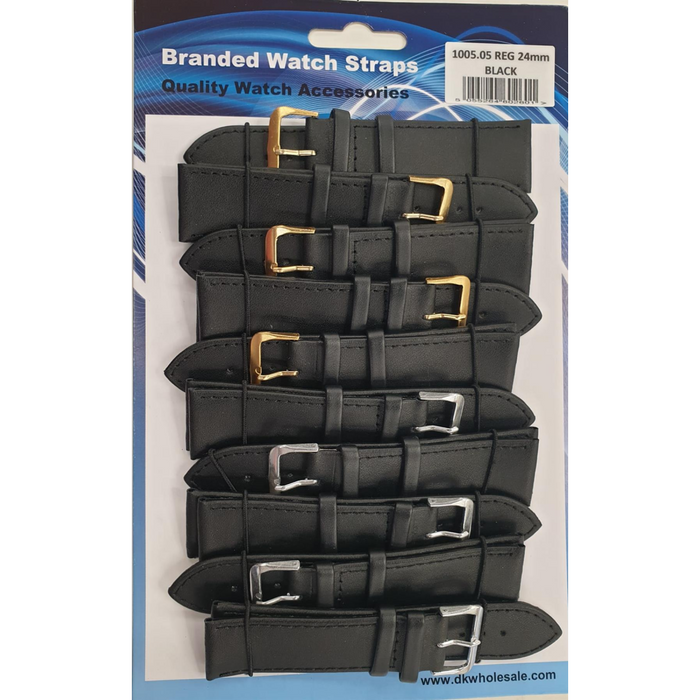 Leather Black Watch Straps Pk10 size 24mm 1005.05