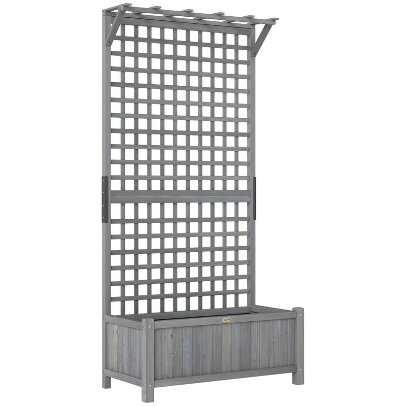 Outsunny Raised Bed with Drainage Holes, Wood Planter with Trellis for Climbing Plants to Grow Vegetables, Flowers, Dark Grey