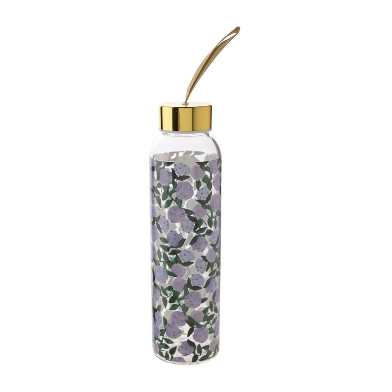 Frida 420ml Glass Water Bottle Blue - Floral