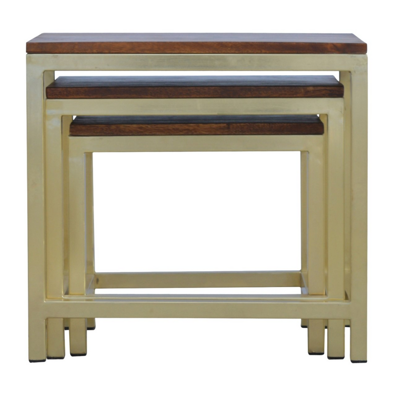 Artisan Furniture Solid Mango Wood Chunky Gold Stool Set of 3