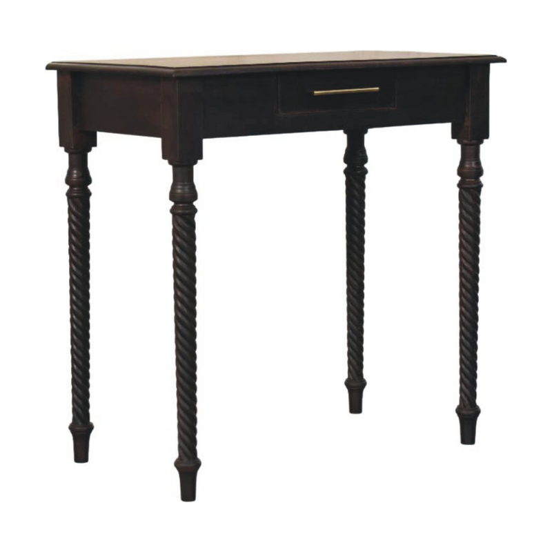 Artisan Furniture Solid Wood Cordelier Turned-Leg Writing Desk, 1 Drawer, Dark Brown