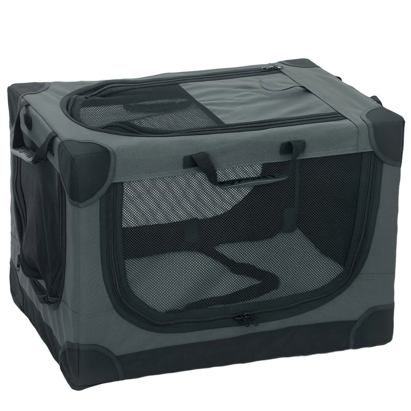 PawHut Soft Dog Crate Pet Travel Crate 60 x 42 x 43 cm with Removable Pad Mesh Window Army Green