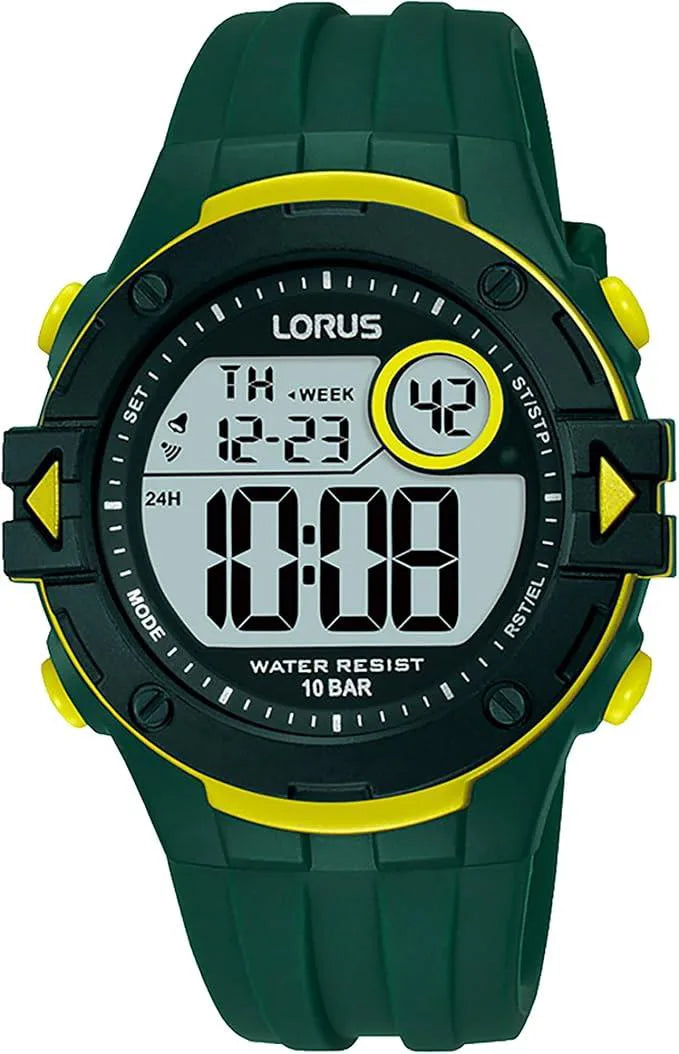 Lorus Mens Sports Chronograph Digital Green Rubber Strap Watch R2327PX9 BRAND NEW BUT NEEDS BATTERY
