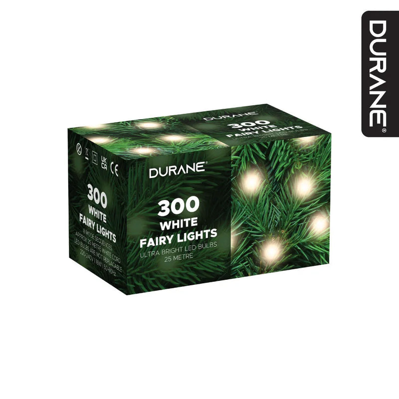 Durane Led Fairy Light String White Wire 300 Bulbs White