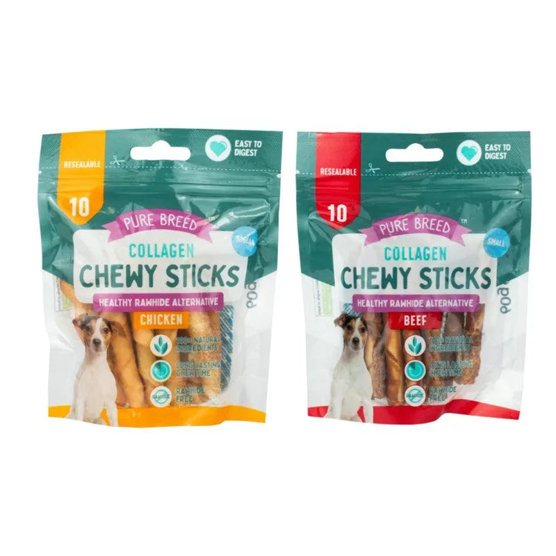 Pet Dog Treats Mini Collagen Chewy Sticks Pack Of 10 Assorted Flavours
