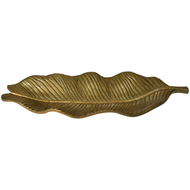 Artisan Furniture Antique Banana Leaf Tray, Brass Finish