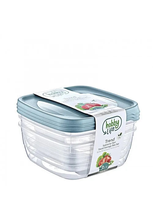 Hobby Trend Square Plastic Food Storage Container 2.5 Litre Pack Of 3 Assorted Colours
