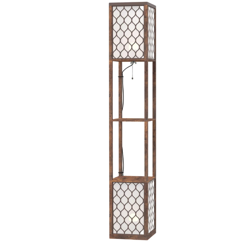 HOMCOM Duo Light Floor Shelves - Rustic Brown
