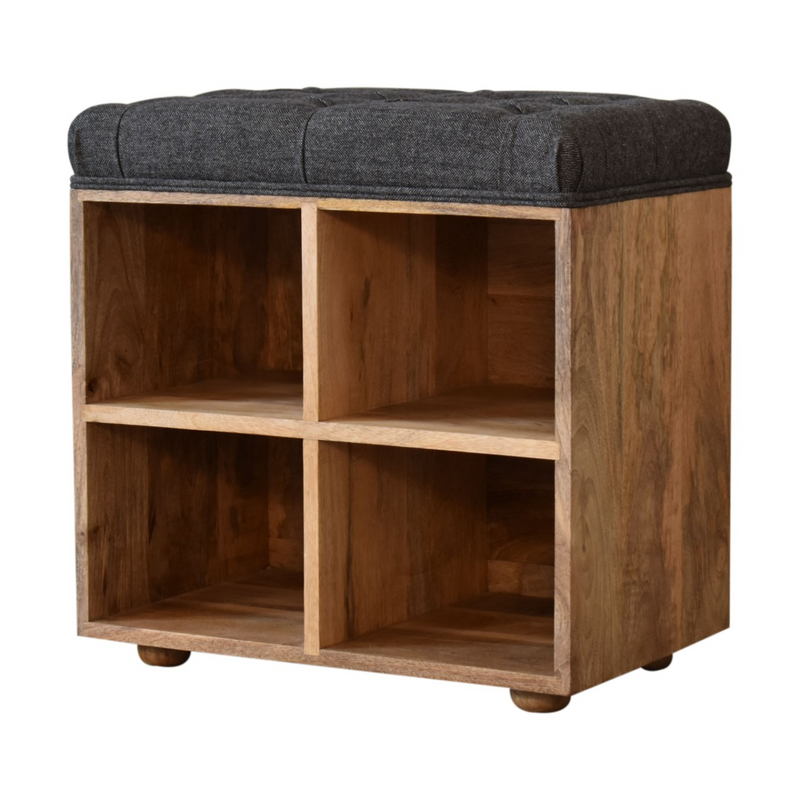 Artisan Furniture Solid Mango Wood Mini Black Shoe Storage Footstool