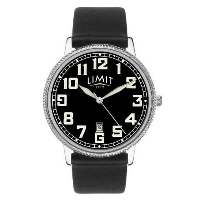 Limit Mens Basic Dated Silver Tone Case Black Dial Black Leather Strap Watch 5747
