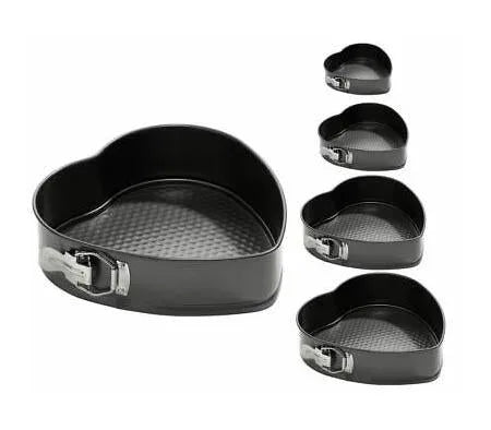 Metal Heart Shaped Springform Oven Cake Baking Tins With Loose Bottom Set Of 5