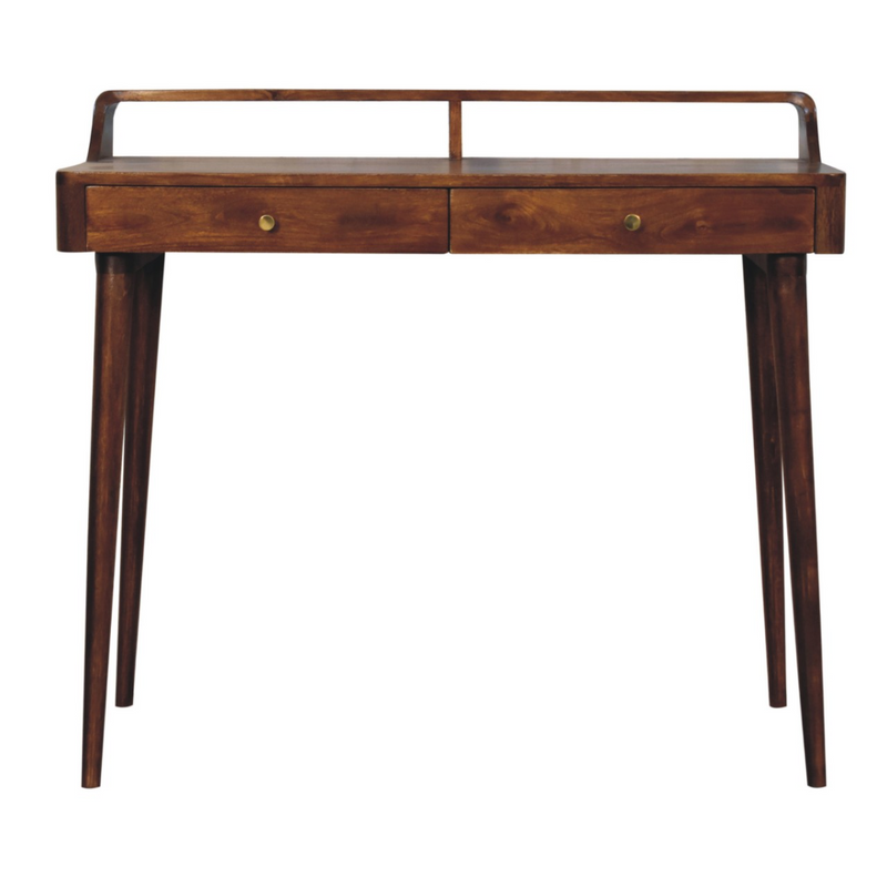 Artisan Furniture Solid Wood Elevated Chestnut Console Table, 2 Drawers, Dark Brown