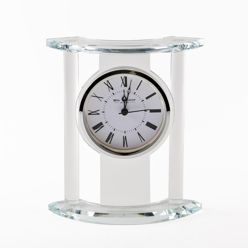 Wm.Widdop White Roman Dial Curved Glass Mantel Clock