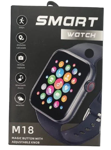 M18 Smart Watch Magic Button with Adjustable Knob & Black Rubber Strap