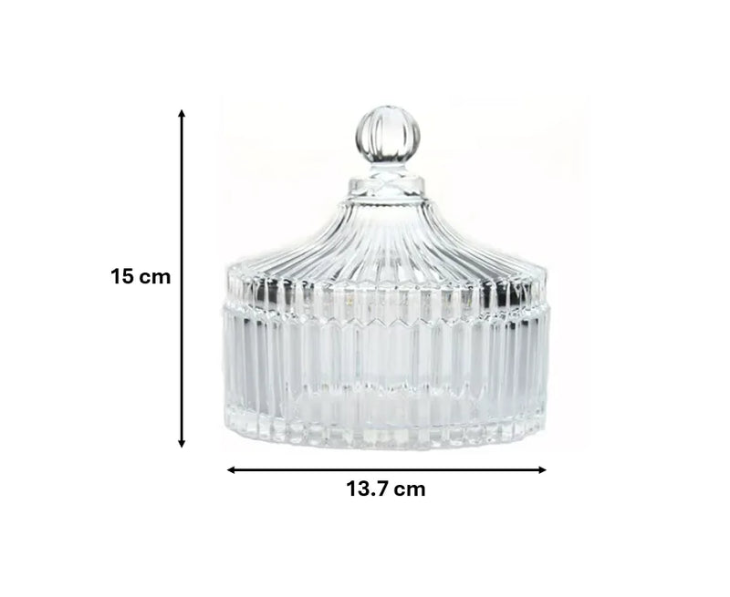Ribbed Glass Candy Sweets Sugar Storage Bowl Jar With Lid (Parcel Plus Rate)