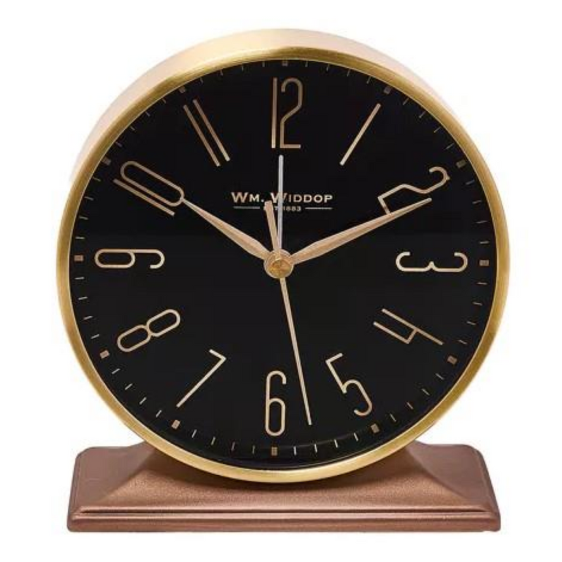 Wm.Widdop Black & Gold Mantel Alarm Clock