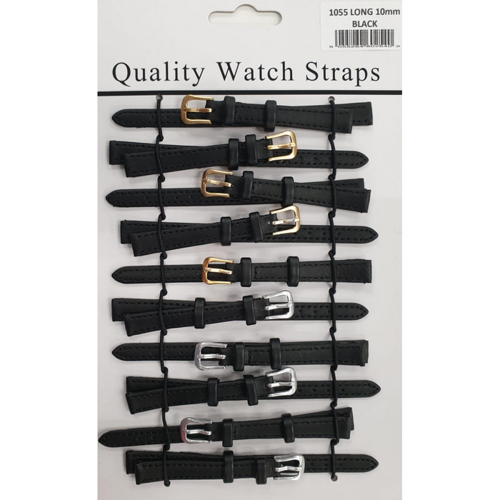 Leather Black Extra Long Watch Straps Pk10 size 10mm 1055.05