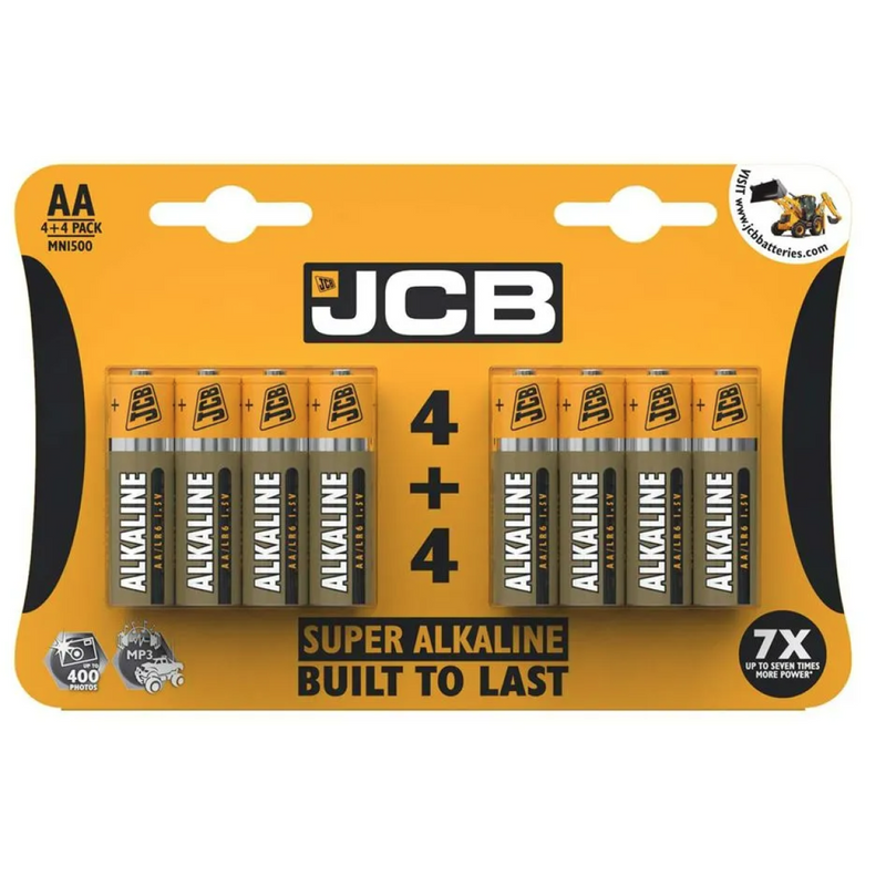 JCB AA Super Alkaline Batteries 8 Per Card -
