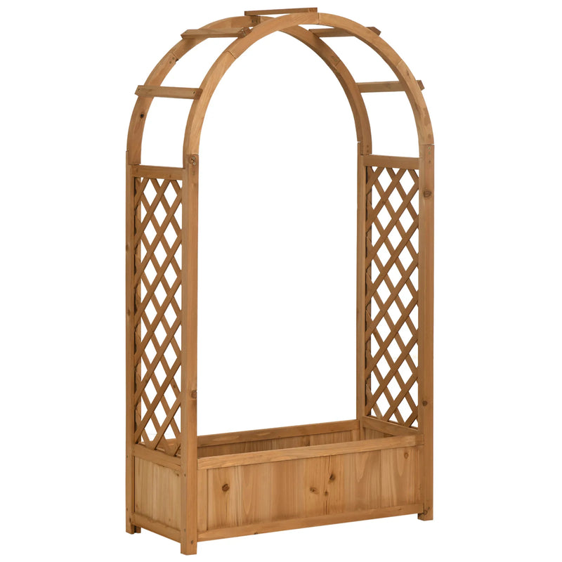 Outsunny Raised Garden Bed with Arch Trellis, Freestanding Garden Planter Box for Vine Climbing Plant Flower Herb, Brown