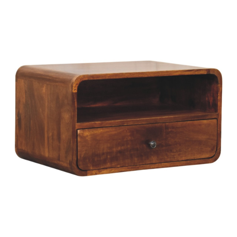 Artisan Furniture Solid Wood Avora Wall-Mounted Chestnut Nightstand, 1 Drawer & 1 Shelf, Brown