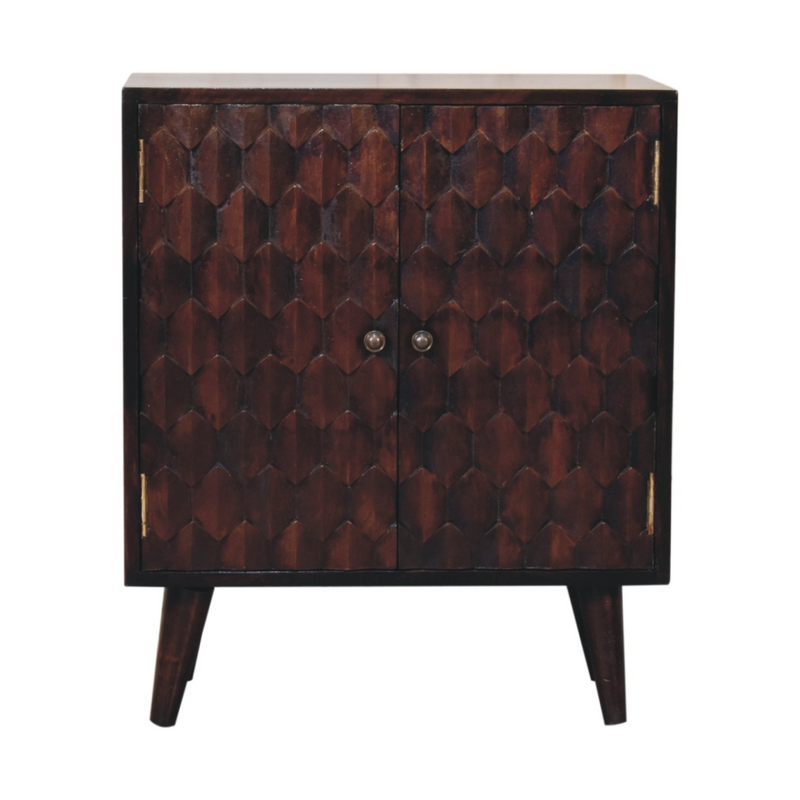 Artisan Furniture Solid Wood Mini Pineapple Carved Light Walnut Cabinet, Brown, 2 Doors