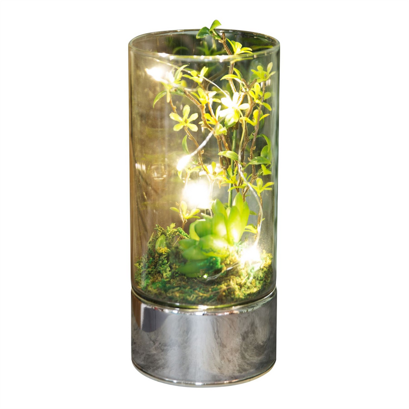 Glass Tube Terrarium w/ Artificial Succulents and LEDs 20cm