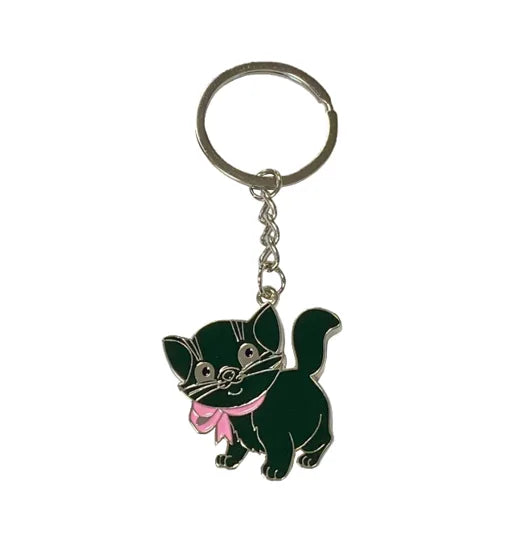 Metal Cat With Ribbon Keychain Keyring Assorted Colours