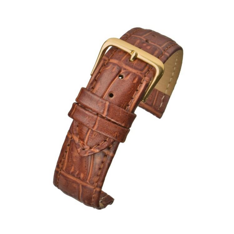 Tan Padded Crocodile Grain Watch Strap 12mm