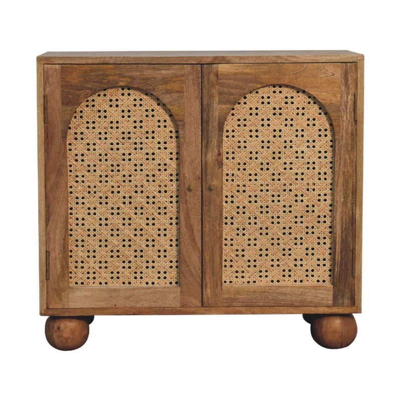 Artisan Furniture Solid Wood Rattan Ball Cabinet, Beige, 2 Doors