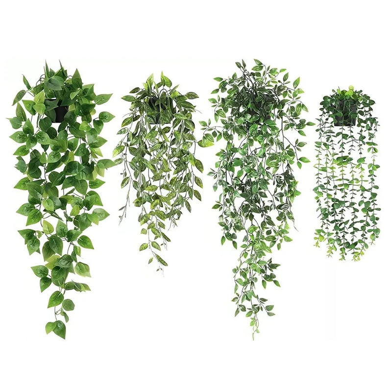 4 Pack Artificial Hanging Plants in Pots Indoor Fake Trailing Plants Home Room