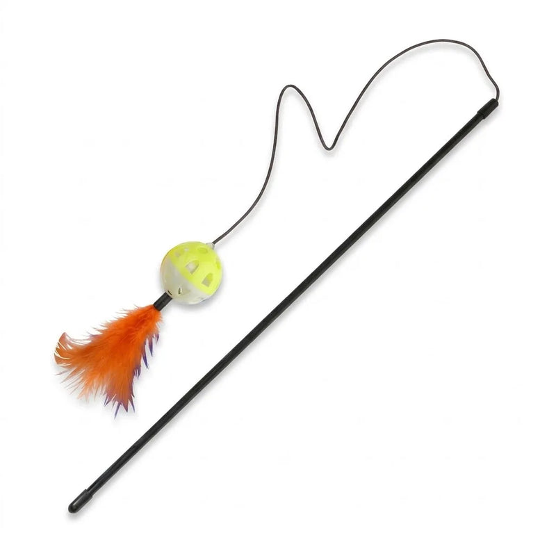 Cat Tease Toy Plastic Stick With Ball Assorted Colours