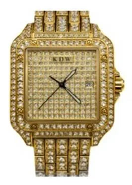 NY London Mens Fashion Bling Assorted Watch Dated Square Gold Dial Gold Bracelet Watch