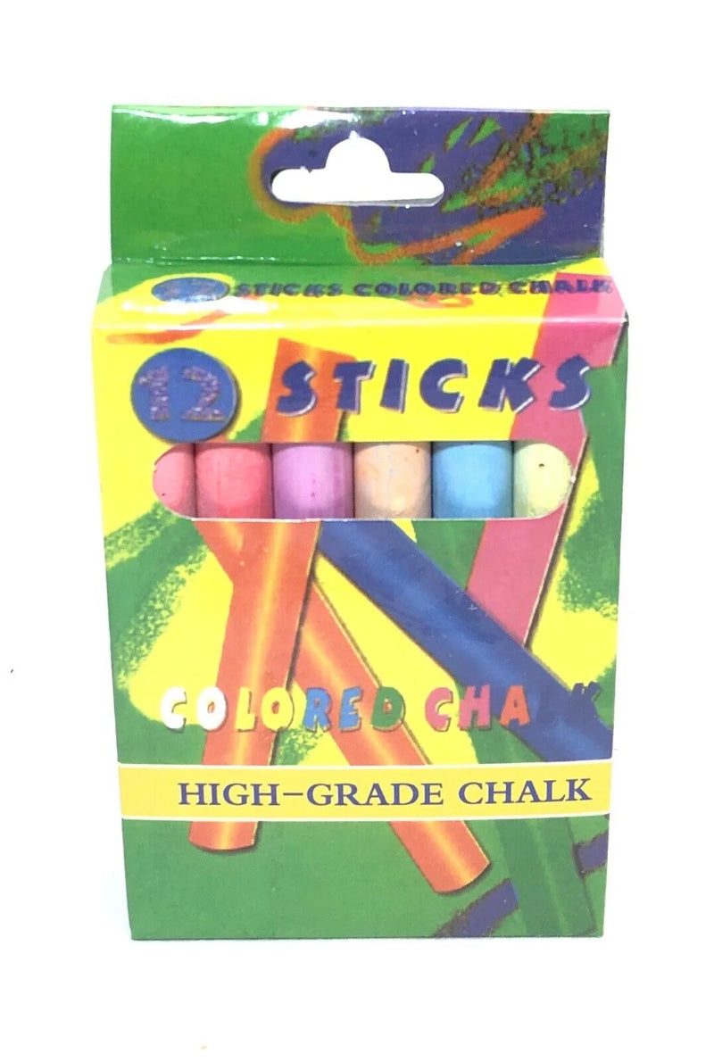 Coloured Chalk Sticks Pack Of 12 Assorted Colours