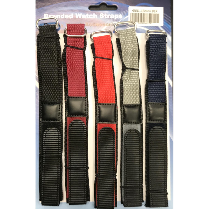 4001GVC 20MM PK5 VELCRO WATCH STRAPS ASSTD COLOURED