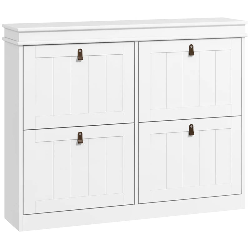 HOMCOM Slim Shoe Cabinet, Shoe Cabinet with 4 Drop-Down Drawers, 105W x 24D x 82.5H cm,  White