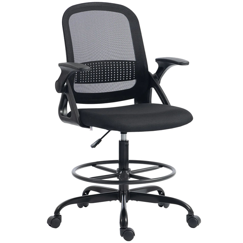 HOMCOM Painting Chair, Mesh Computer Desk Chair with Flip-up Armrests, Black