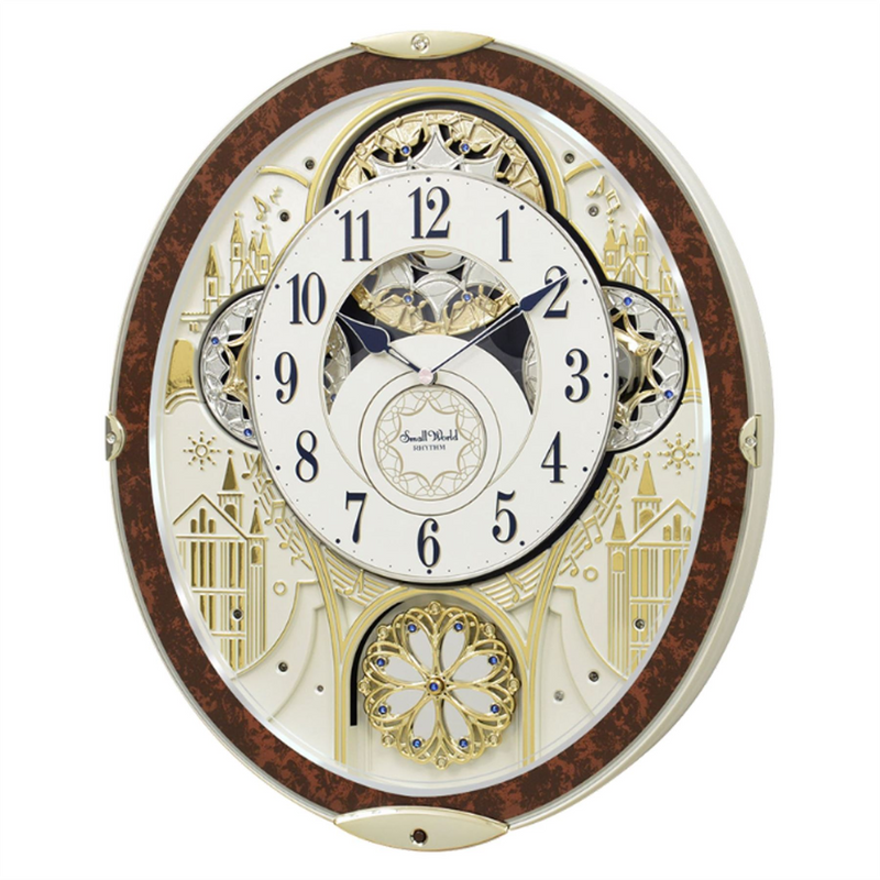 Rhythm Magic Motion Gala Clock Crystal Decor Wood Effect