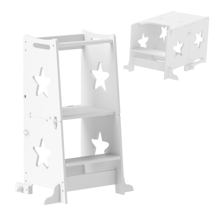 AIYAPLAY 2 in 1 Toddler Step Stool with Safety Rail for Kitchen, White