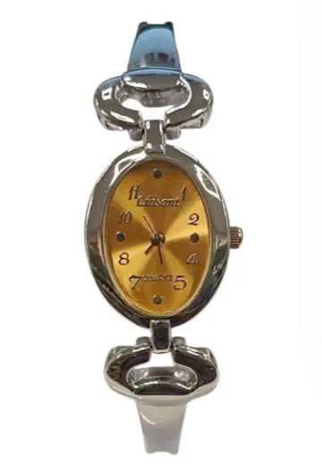 Luisant Ladies Fashion Oval Yellow Dial Silver Steel Bracelet Strap Watch - CLEARANCE NEEDS RE-BATTERY