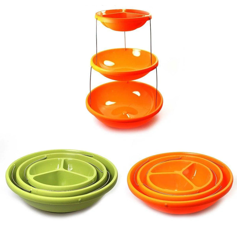 Plastic Twist Fold Party Food Serving Bowl 3 Tiers Assorted Colours