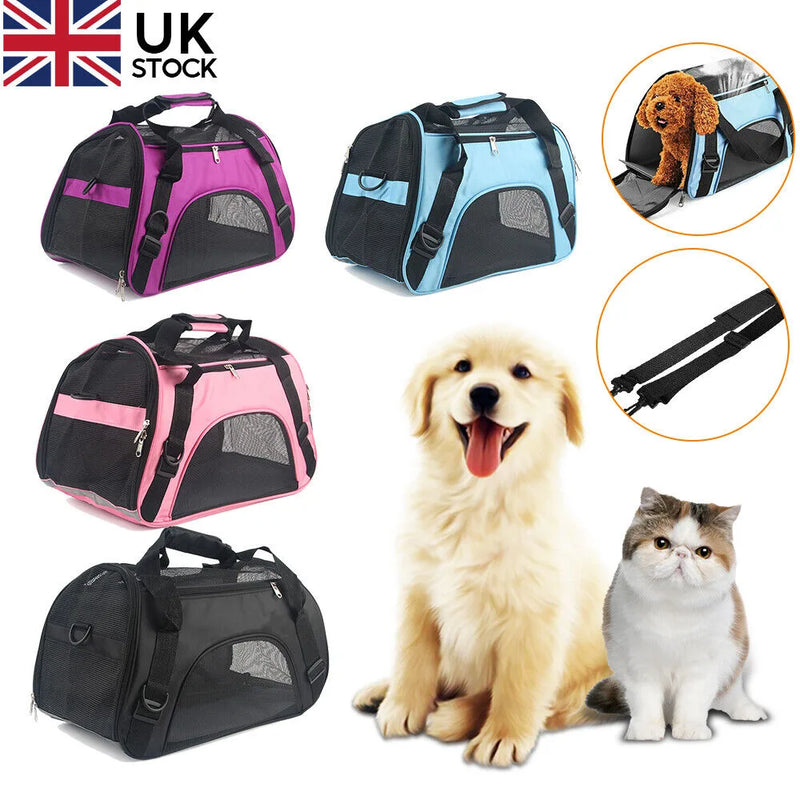 Large Pet Carrier Bag AVC Portable Soft Fabric Fold Dog Cat Puppy Travel Bag-Black