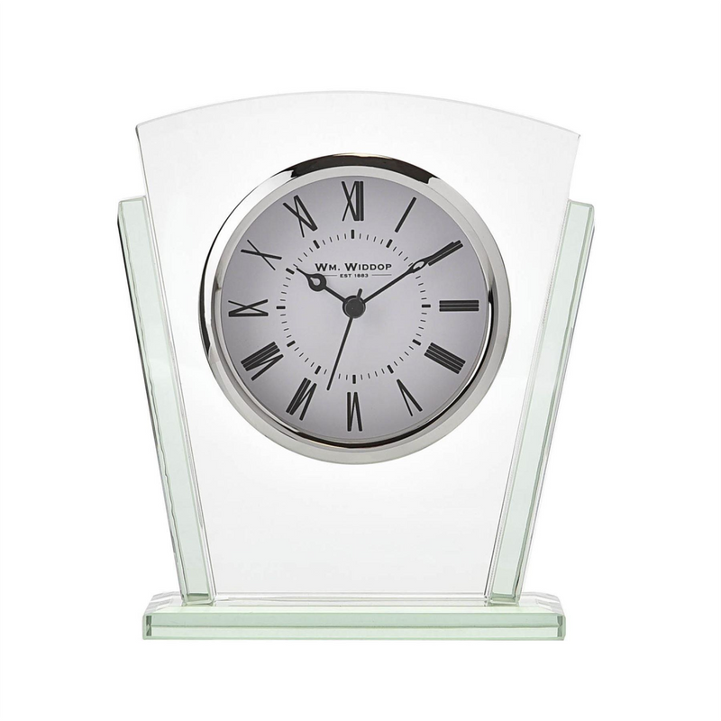 Wm. Widdop 2 Layered Silver Bezel Glass Mantel Clock W2707