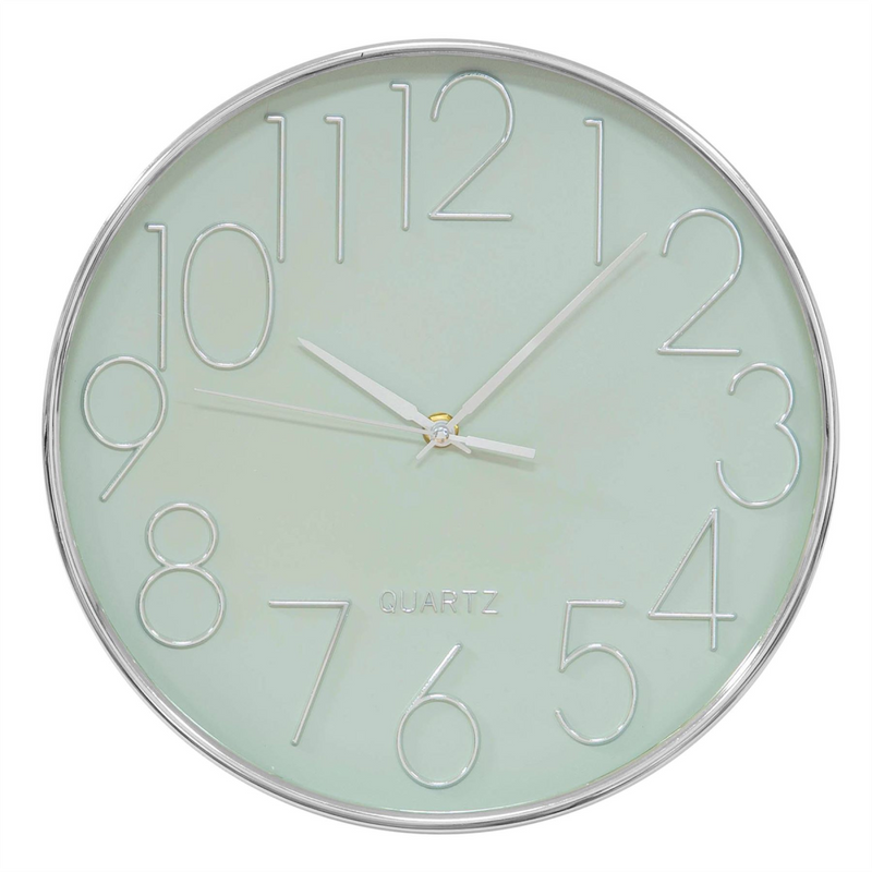 Hometime Wall Clock Raised Numbers Sage Green & Silver 30cm