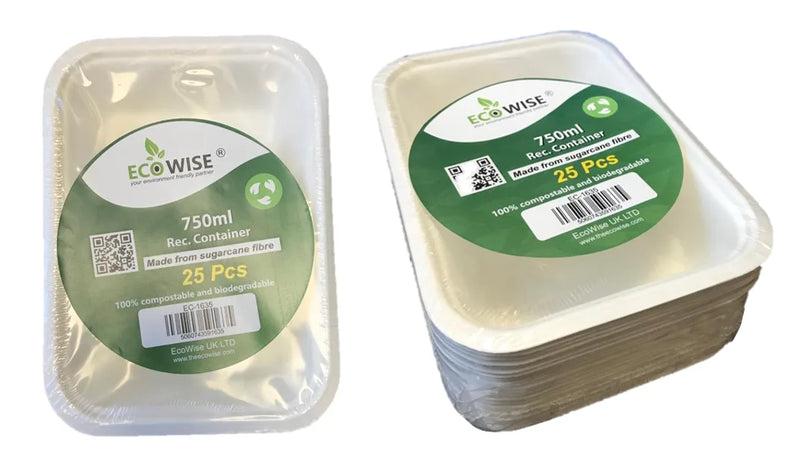 Disposable Compostable Eco – Bio Bagasse Rectangular Food Bowl Container 750 Ml Pack Of 25