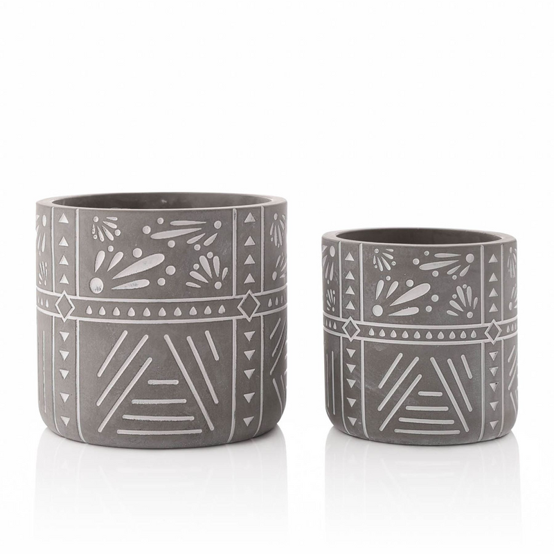 Set of 2 Small Cement Plant Pots 10.5cm & 14cm
