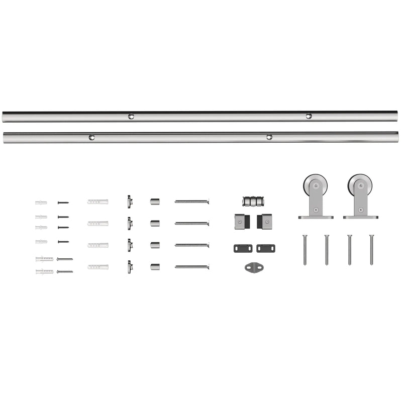 HOMCOM Sliding Door Hardware Kit Smooth Quiet 304 Stainless Steel for 200cm Track Sliver Tone