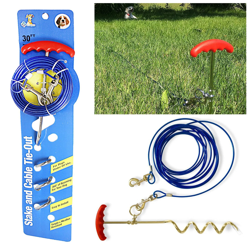 Dog Tie Out Cable Ground Field Spike Stake 30Ft