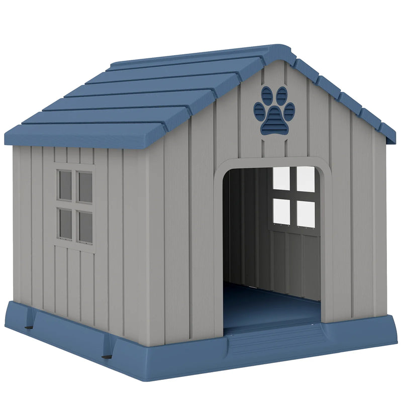 PawHut Dog Kennel Outdoor for Medium Dogs, Waterproof Plastic Dog House for Garden, Patio, 85 x 79 x 82 cm, Grey