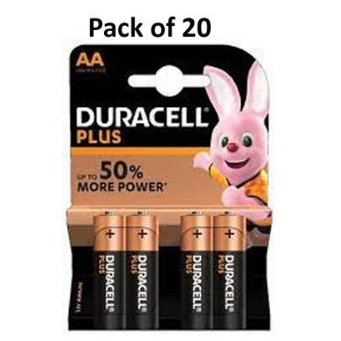 Duracell Plus MN1500+ 150% Extra Life Power Boost AA Alkaline Batteries 4 Per Card- Box of 20
